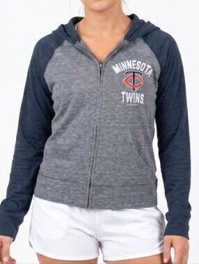 MLB Woman's Campus Lifestyle Navy Grey Minnesota Twins Zip Front Hoodie